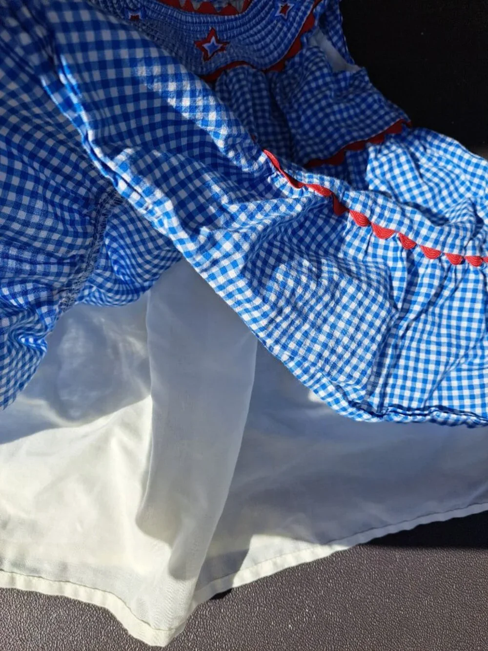 Cynthia Rowley Toddler Girls Blue Gingham Smocked Dress Red Star Embroidery 2T - Picture 4 of 9